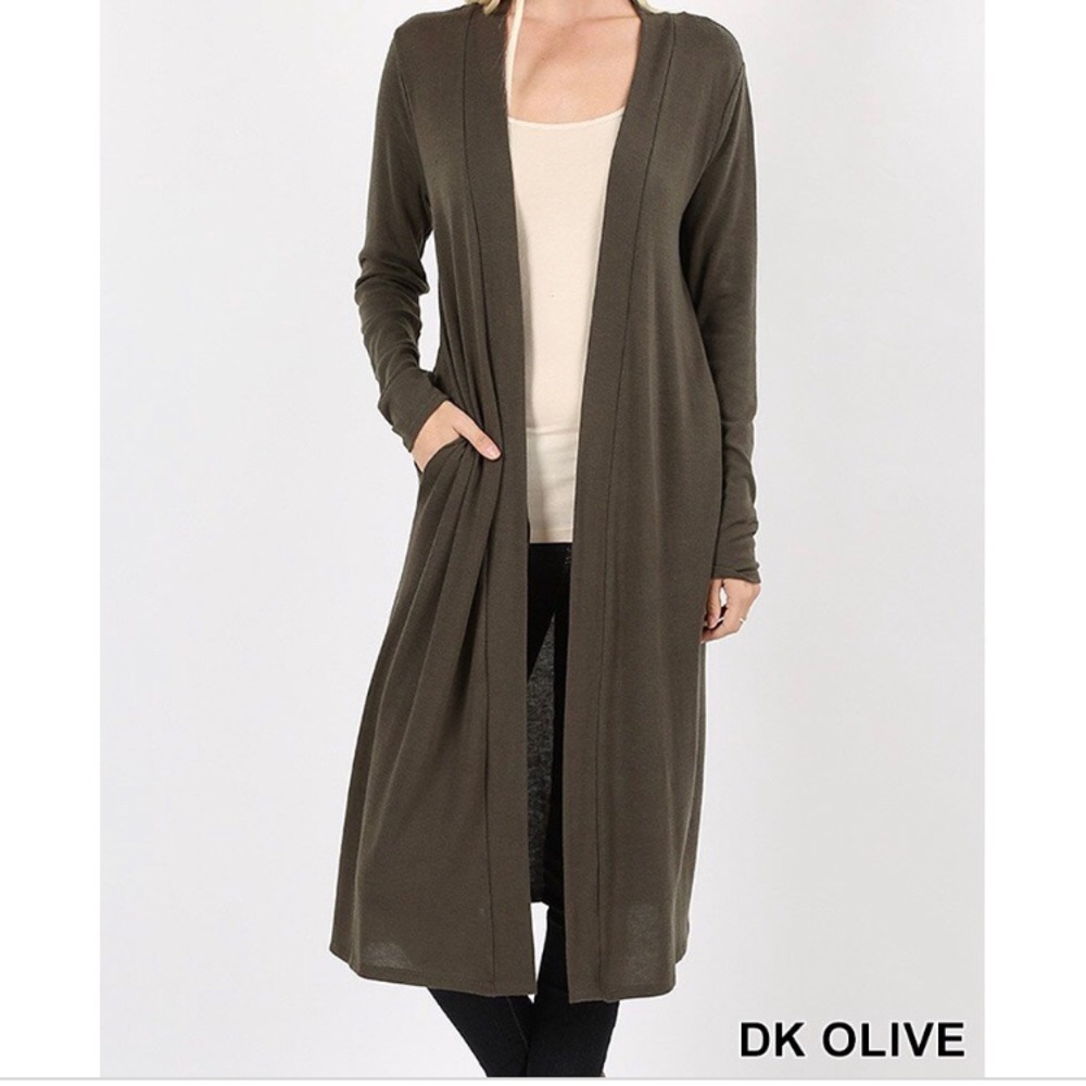 New Dark Olive Zenana Outfitters Sweater Cardigan - Picture 2 of 8